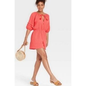 Knox Rose Short Sleeve Gauze Romper Guava Jelly Size S